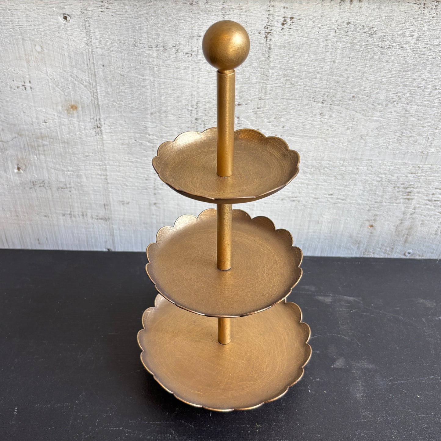 Metal 3-Tier Tray w/ Scalloped Edges