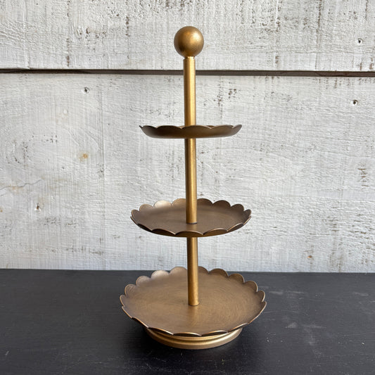 Metal 3-Tier Tray w/ Scalloped Edges