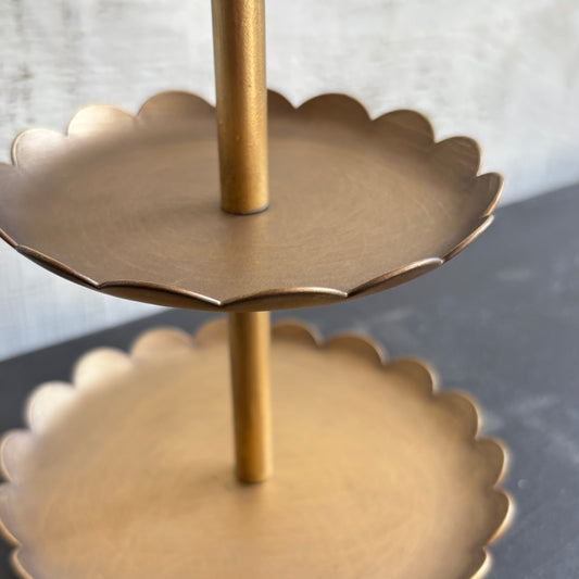 Metal 3-Tier Tray w/ Scalloped Edges