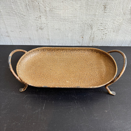 Decorative Metal Footed Tray w/ Handles