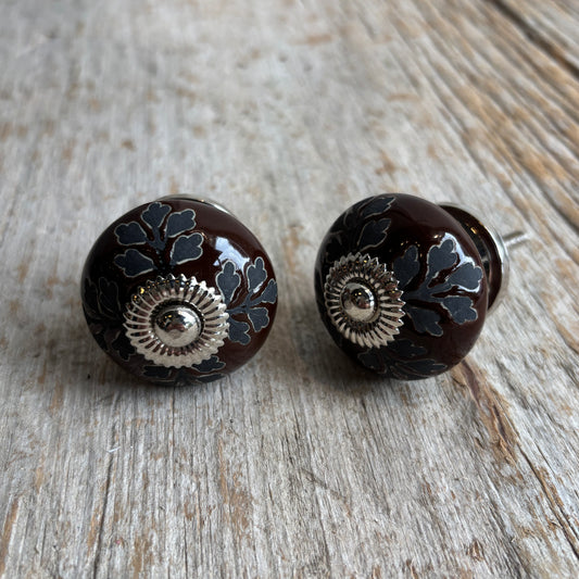 Knob: Ceramic Leaf- Bordeaux/Navy