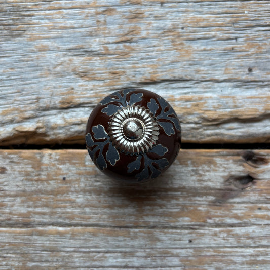 Knob: Ceramic Leaf- Bordeaux/Navy