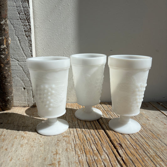 Tall Grape Design Milk Glass Cup - Lot of 3