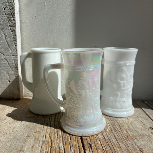 Milk Glass Beer Mug - Lot of 3