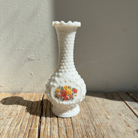 Milk Glass Bud Vase - Floral Design
