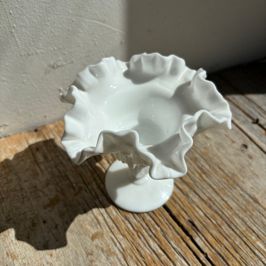 Footed Milk Glass Dish w/ Ruffle Detail