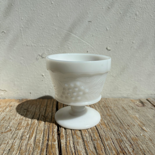 Short Grape Design Milk Glass Cup - Lot of 7