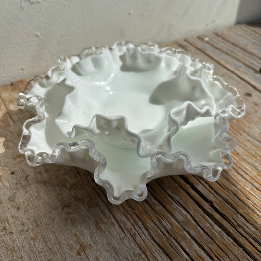 Milk Glass Ruffle Dishes - Lot of 2