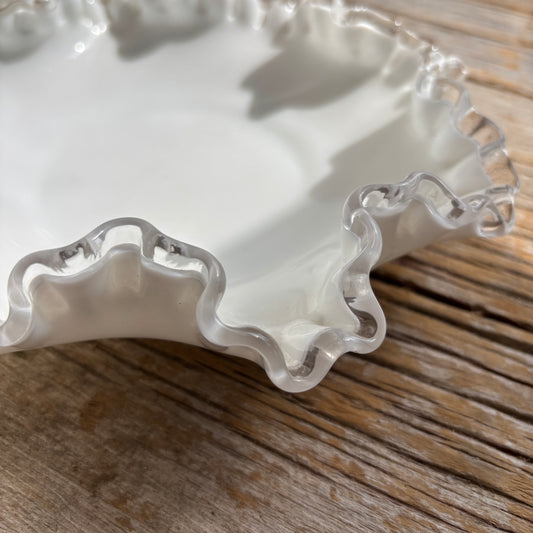 Milk Glass Ruffle Dishes - Lot of 2