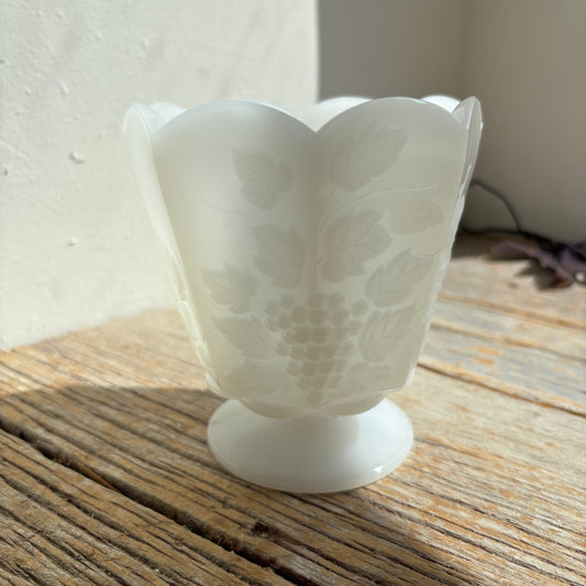 Scalloped Milk Glass Vase - Grape Design