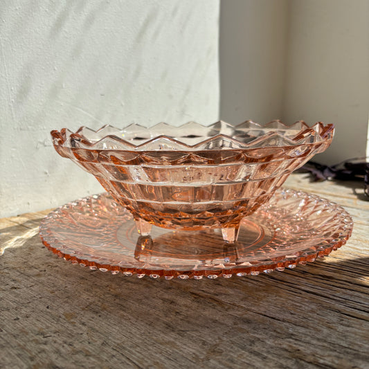 Pink Glass Bowl & Plate Set