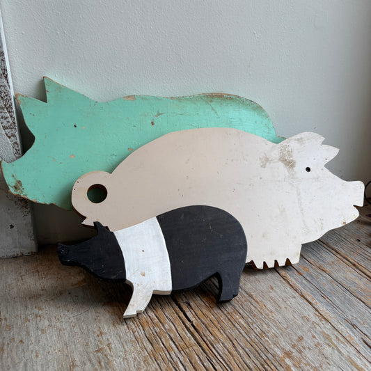 Vintage Wooden Pigs - Lot of 3