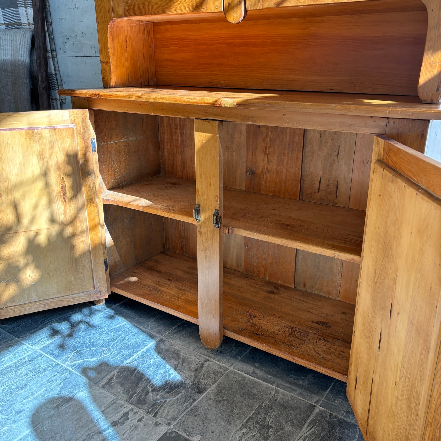 Vintage Two Piece Wood Stepback w/Glass Door Top