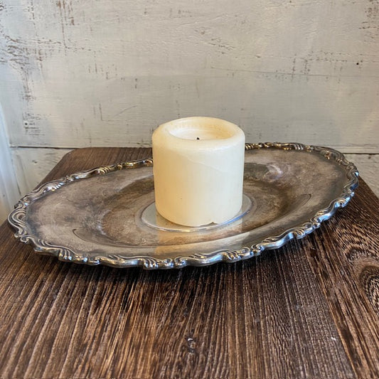 Vintage Oval Silver Tray - Swirled Edge