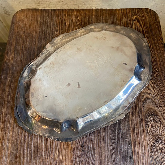 Vintage Silver Tray w/ Wavy Ribbed/Floral Design Edge