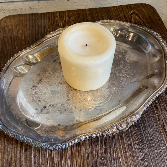 Vintage Silver Tray w/ Wavy Ribbed/Floral Design Edge