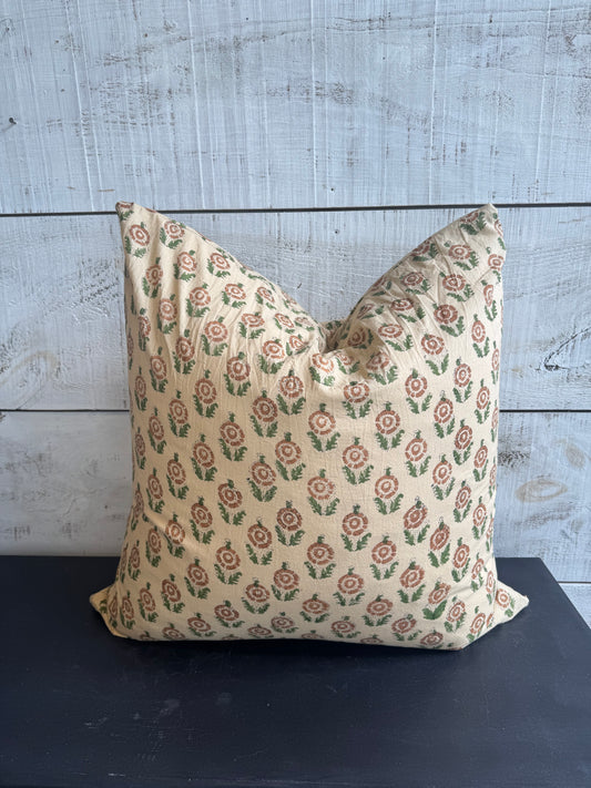 Block Print Pillow Cover w/ Cream Zipper - 24 x 24