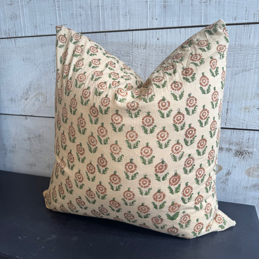 Block Print Pillow Cover w/ Cream Zipper - 24 x 24