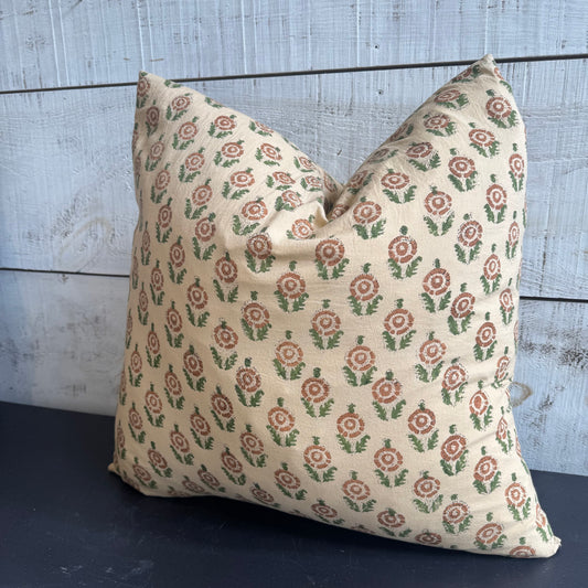 Block Print Pillow Cover w/ Black Zipper - 24 x 24