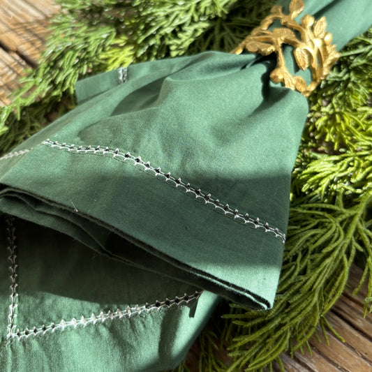 Cotton Napkin w/ Stitching - Green & White