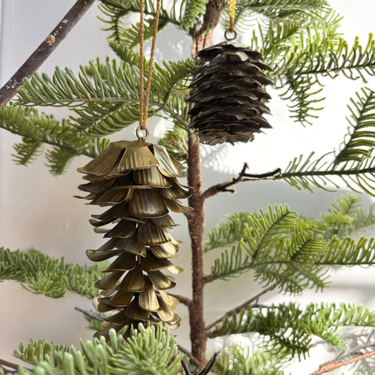 Distressed Gold Metal Pinecone Ornament
