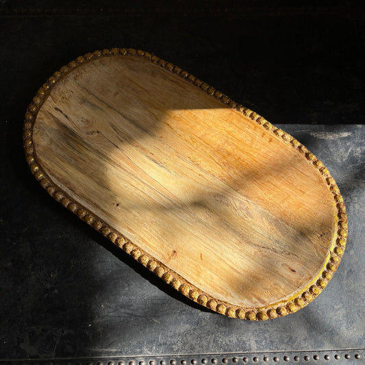 Hand-Carved Mango Wood Tray w/ Beaded Edge