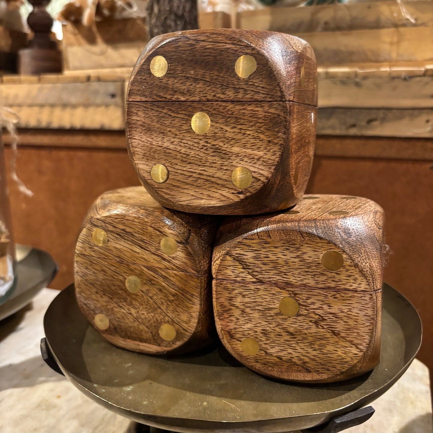 Mango Wood Dice w/ Brass Details