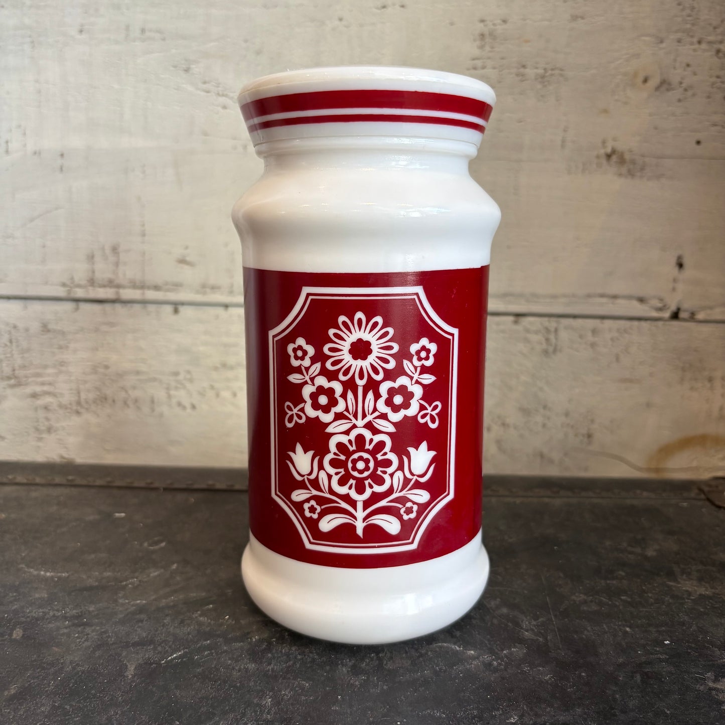 Milk Glass Jar - Red Design