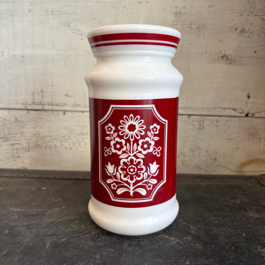 Milk Glass Jar - Red Design