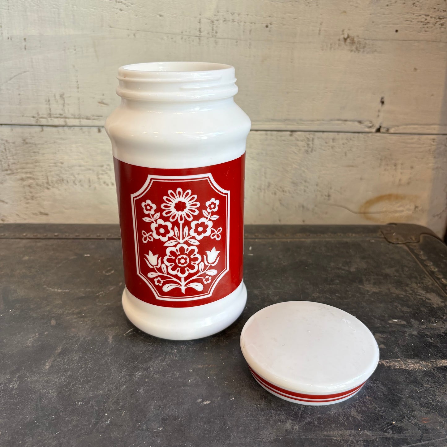 Milk Glass Jar - Red Design