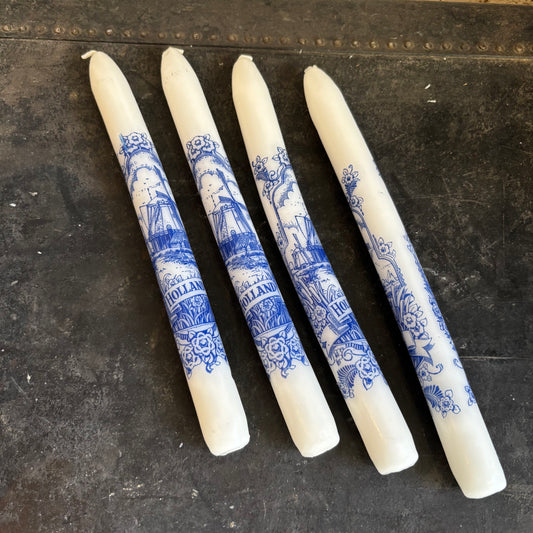 Blue & White "Holland" Candles - Set of 4