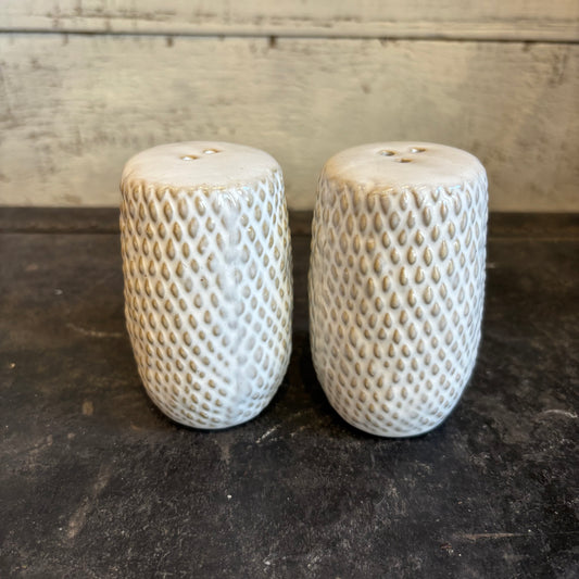 Debossed Stoneware Salt & Pepper Shaker Set