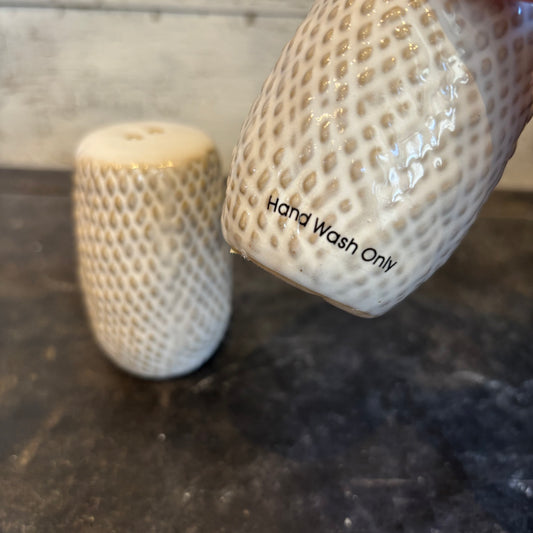 Debossed Stoneware Salt & Pepper Shaker Set