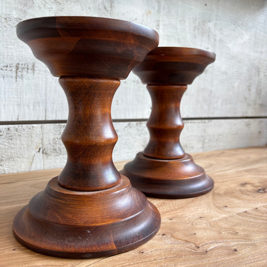 Vintage Wood Candle Holders - XL (Set of 2)