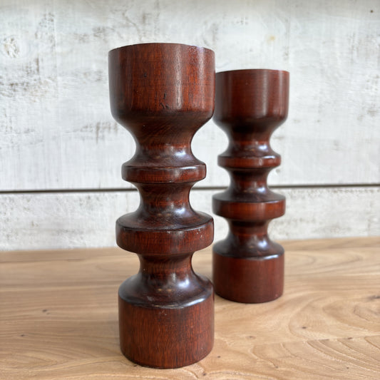 Vintage Dark Wood Candle Holders - Large (Set of 2)
