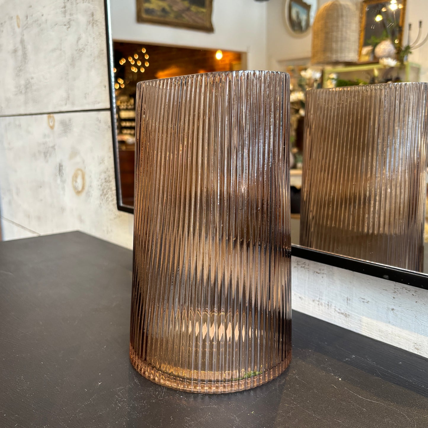 Ribbed Glass Vase - Brown