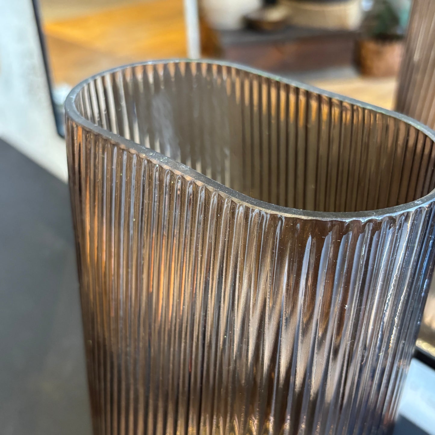 Ribbed Glass Vase - Brown