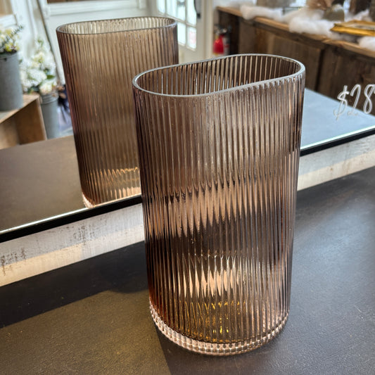 Ribbed Glass Vase - Brown