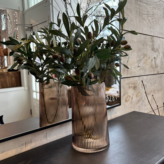 Ribbed Glass Vase - Brown