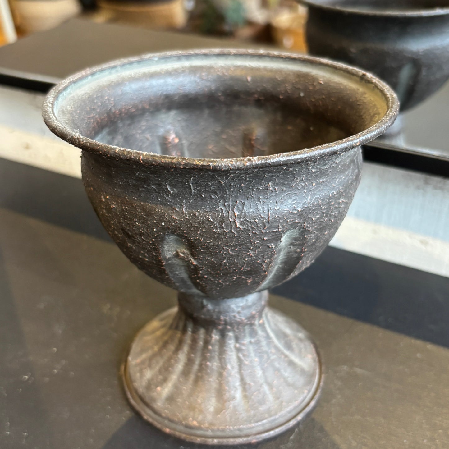 Antiqued Black Iron Chalice Vase