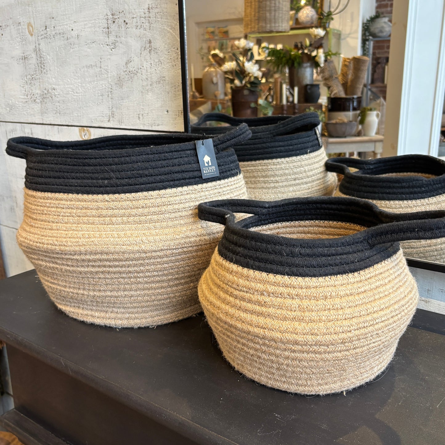 Jute Belly Basket - Natural/Black