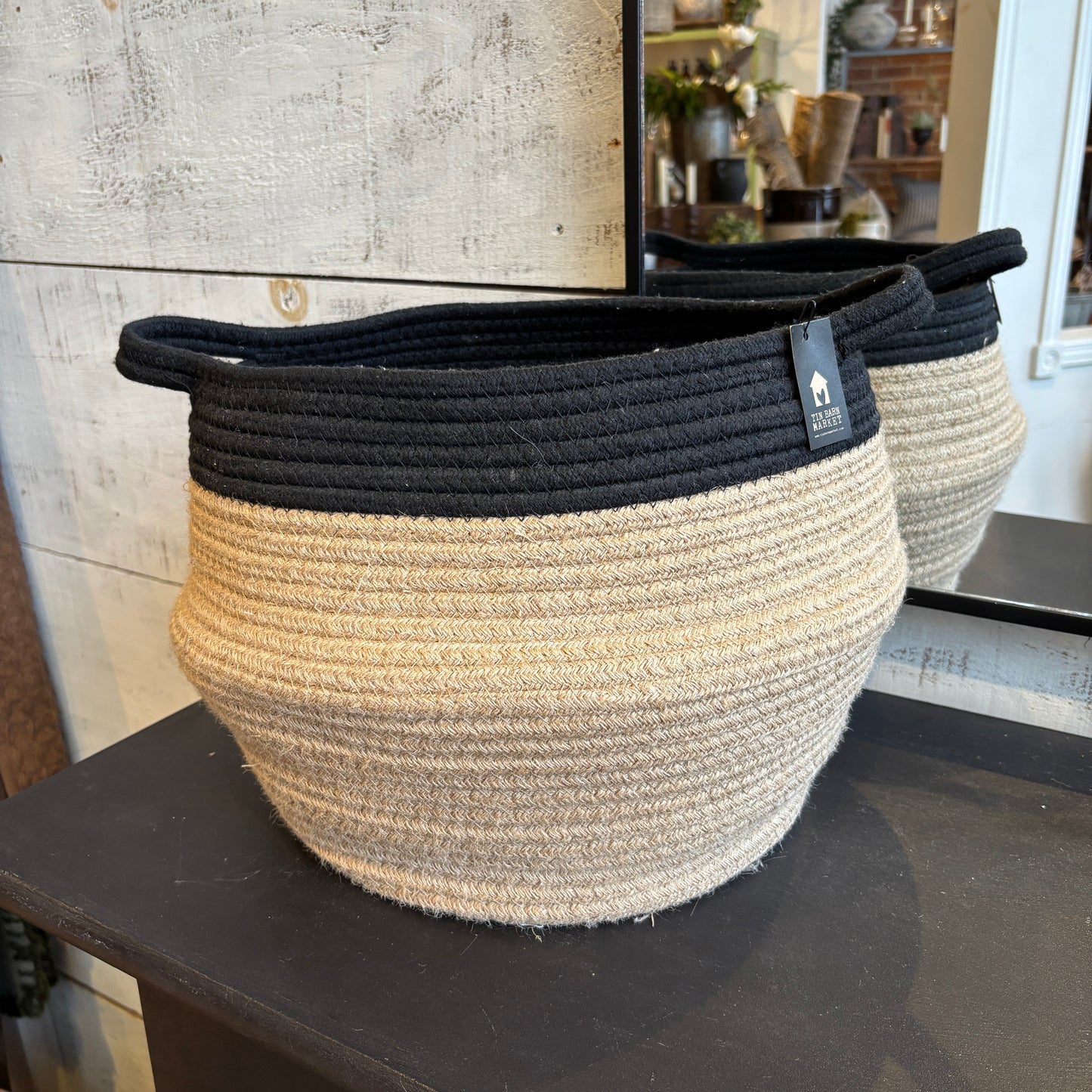 Jute Belly Basket - Natural/Black