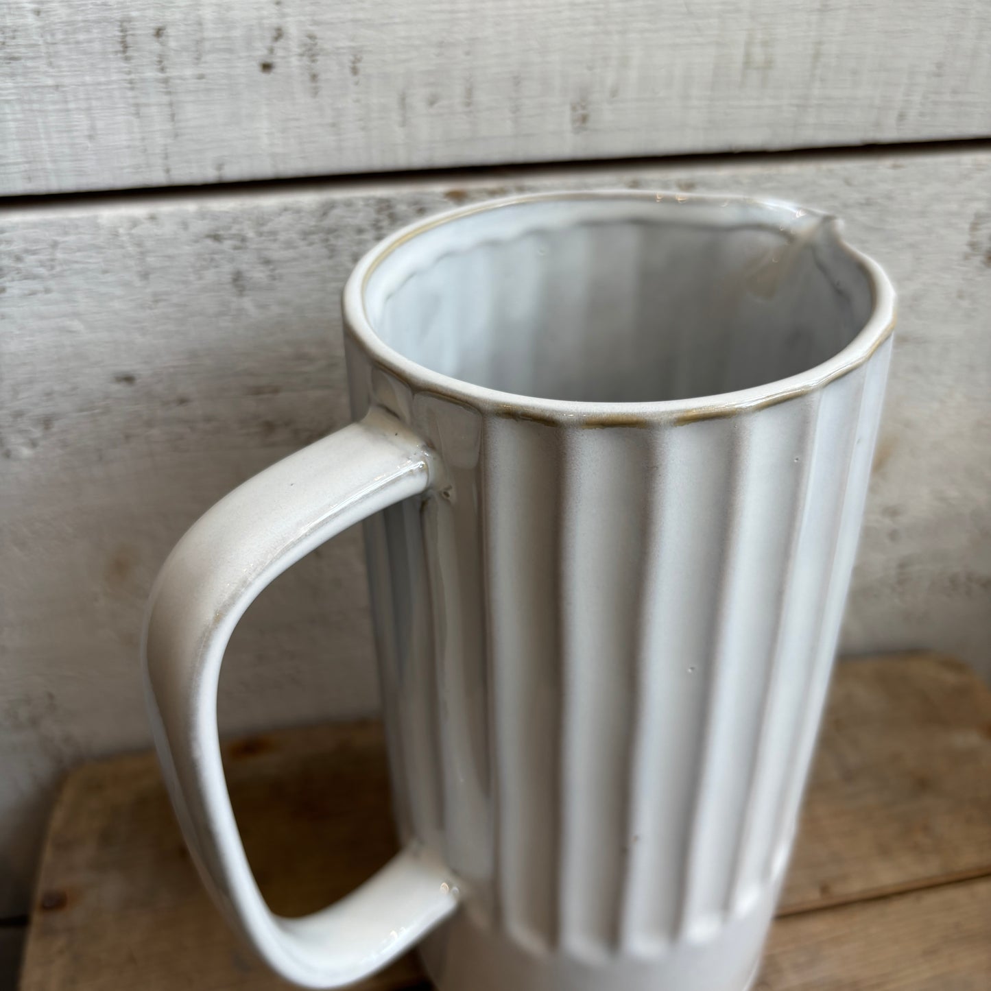 Ribbed Stoneware Quart Pitcher