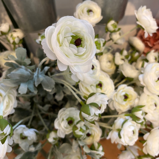 Faux Ranunculus Spray - White