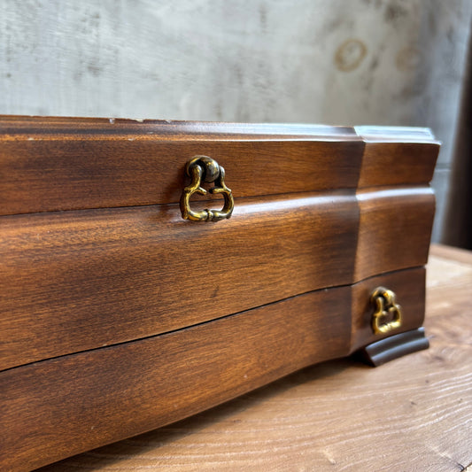 Vintage Dark Wood Jewelry Box w/ Brass Handles