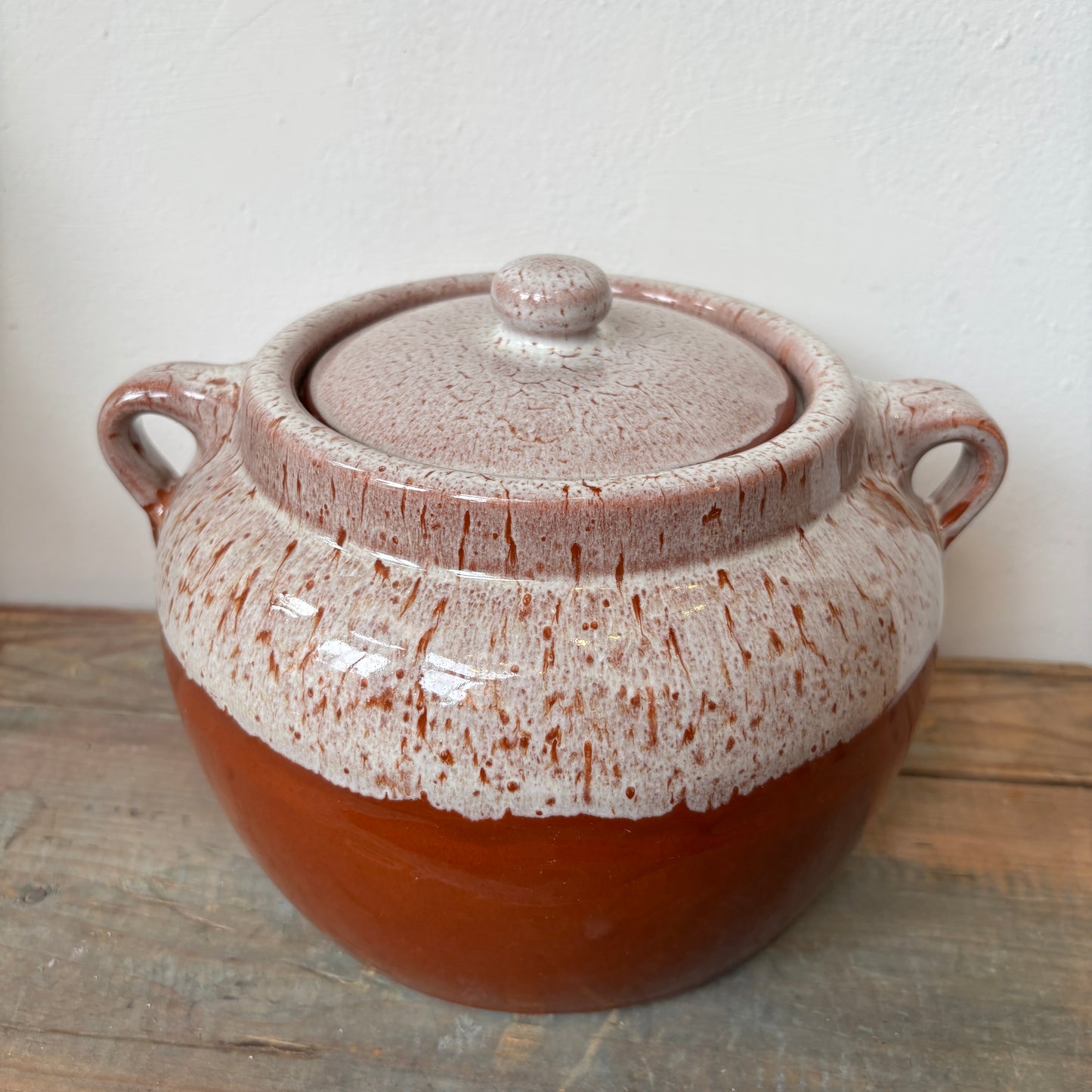 Vintage Bean Pot - Brown w/ Reactive Glaze Top