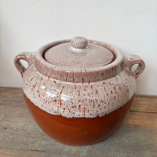 Vintage Bean Pot - Brown w/ Reactive Glaze Top