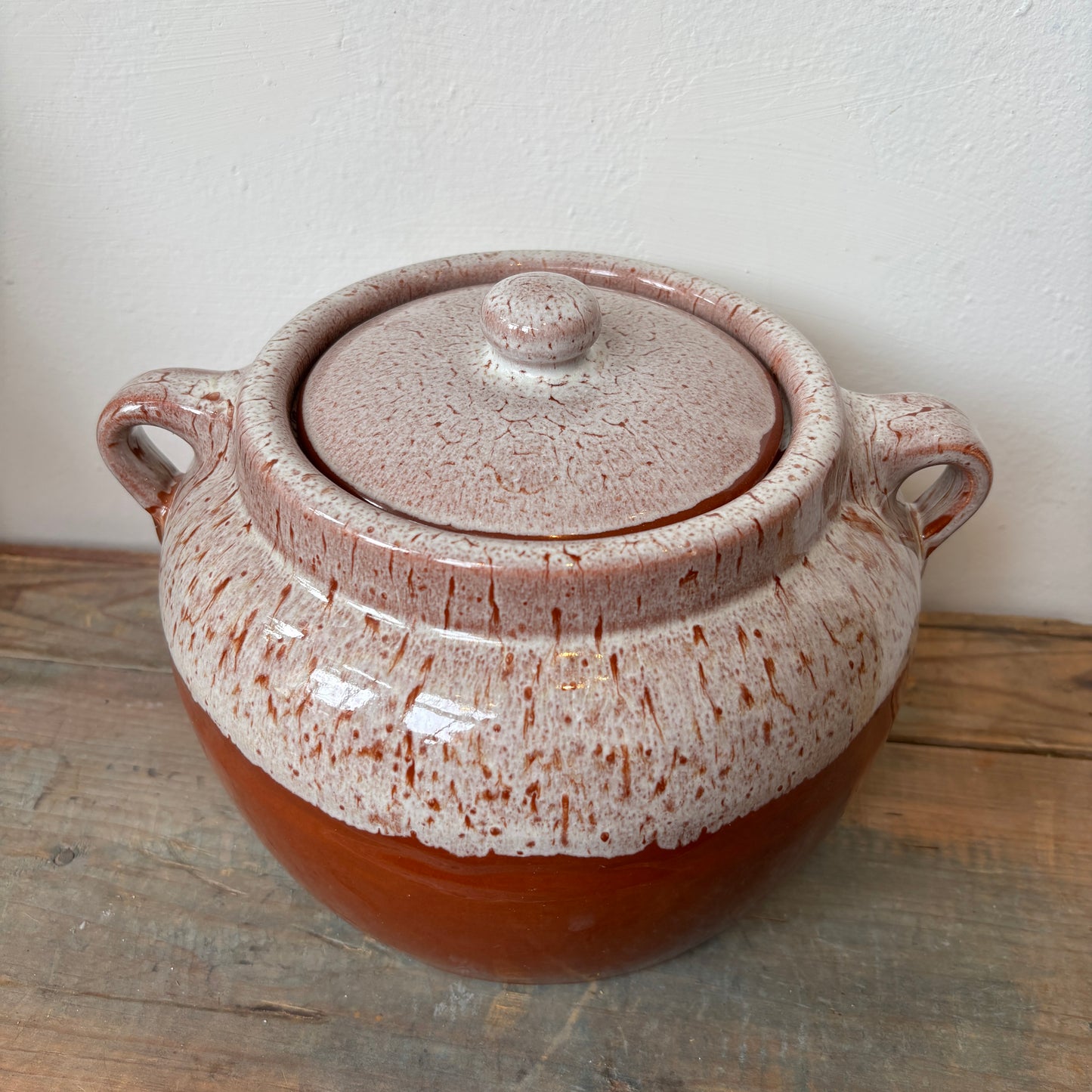Vintage Bean Pot - Brown w/ Reactive Glaze Top