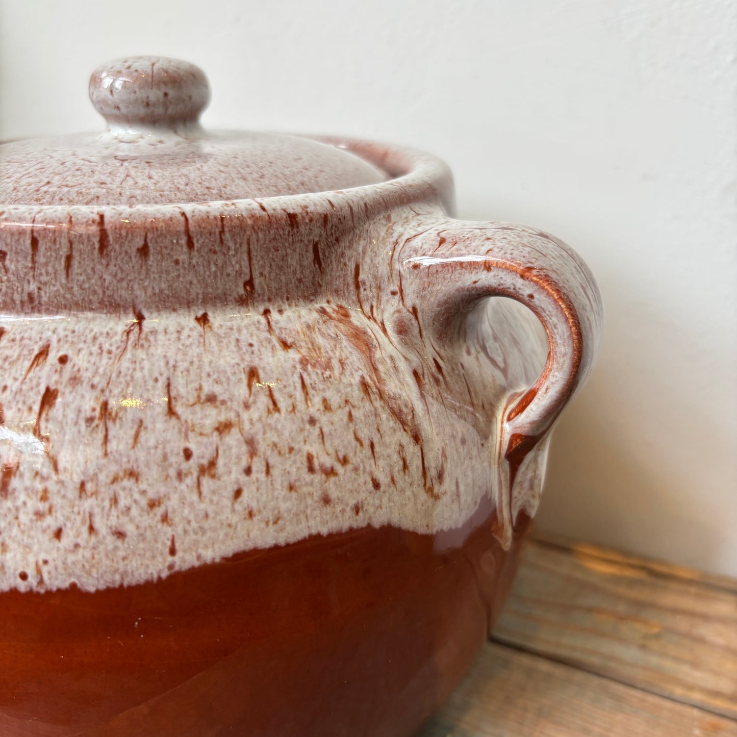 Vintage Bean Pot - Brown w/ Reactive Glaze Top