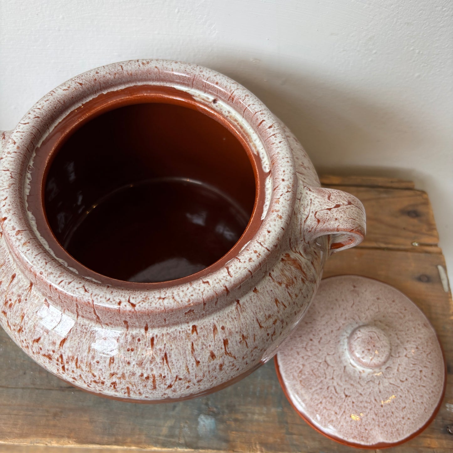 Vintage Bean Pot - Brown w/ Reactive Glaze Top